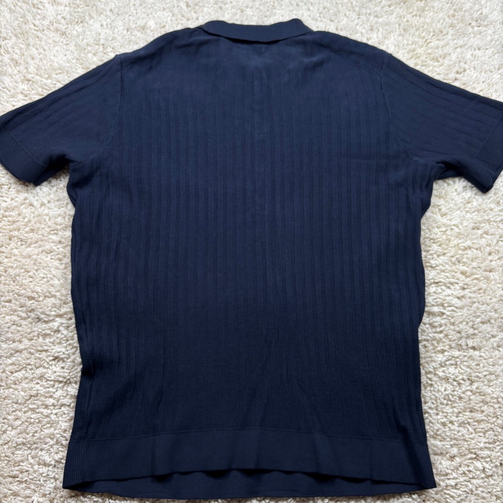 Massimo Dutti Knit Polo Shirt Mens XL Navy Blue Ribbed Cotton Short Sleeve - Picture 8 of 8